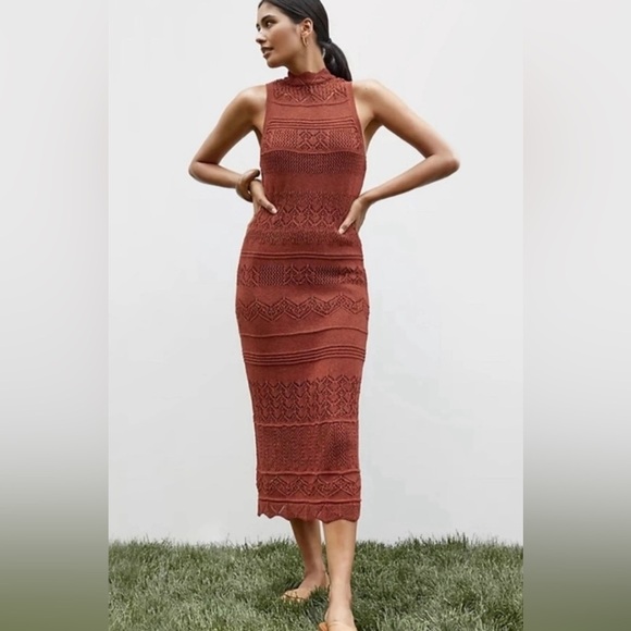 NWT ANTHROPOLOGIE Cruchet Rust Sleeveless midi Dress size S - Picture 6 of 12